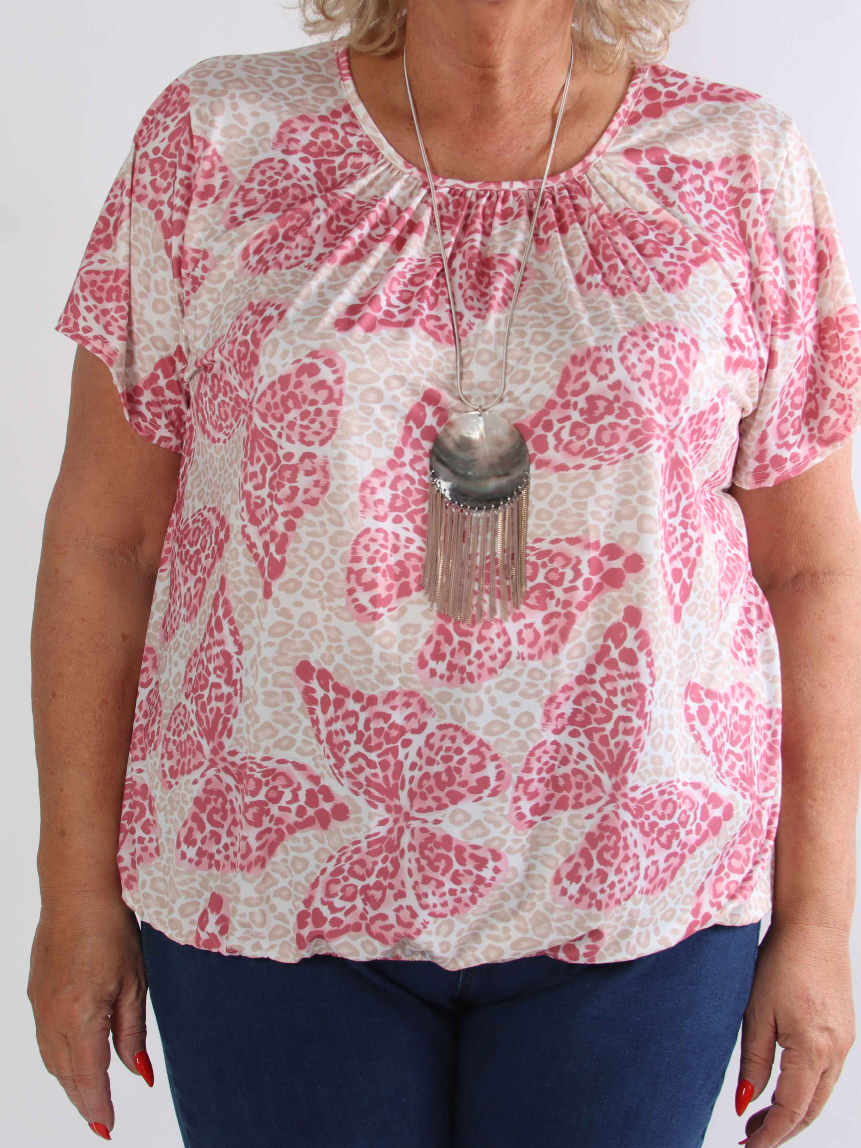 Miracle Butterfly - Plus size t-shirt med leopardprint, sommerfugl og elastik i bunden